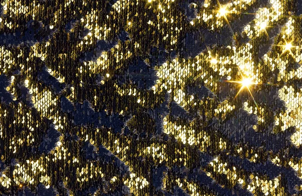 Yellow Metal Sequins Background Fabric Background Black Gold Iridescent Sequins — Stock Photo, Image