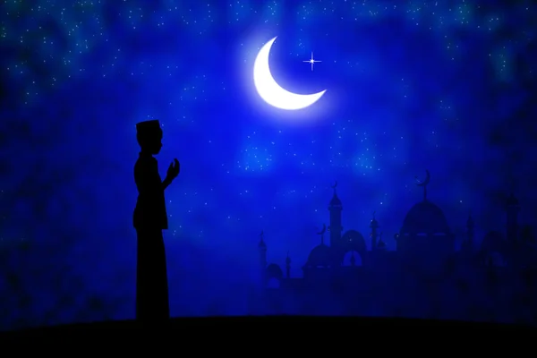 Силуэт мусульман на закате . — стоковое фото