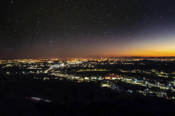 Estrellas Cielo Sobre Ciudad Nocturna Ucrania — Foto de Stock