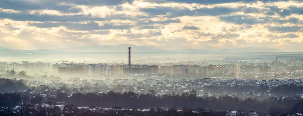 Panorama Della Città Ivano Frankivsk Nella Foschia Una Giornata Invernale — Foto Stock