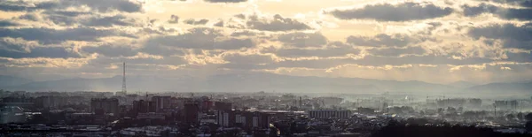 Панорама Города Ивано Франковска Тумане Зимний День — стоковое фото
