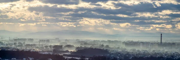 Panorama Cidade Ivano Frankivsk Névoa Dia Inverno — Fotografia de Stock