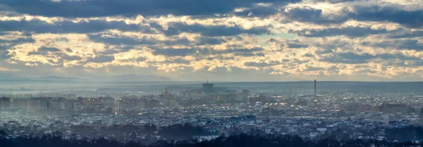 Panorama Staden Ivano Frankivsk Dimman Vinterdag — Stockfoto