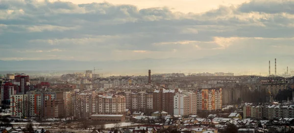 Панорама Міста Івано Франківськ Тумані Зимового Дня — стокове фото