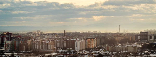 Панорама Города Ивано Франковска Тумане Зимний День — стоковое фото