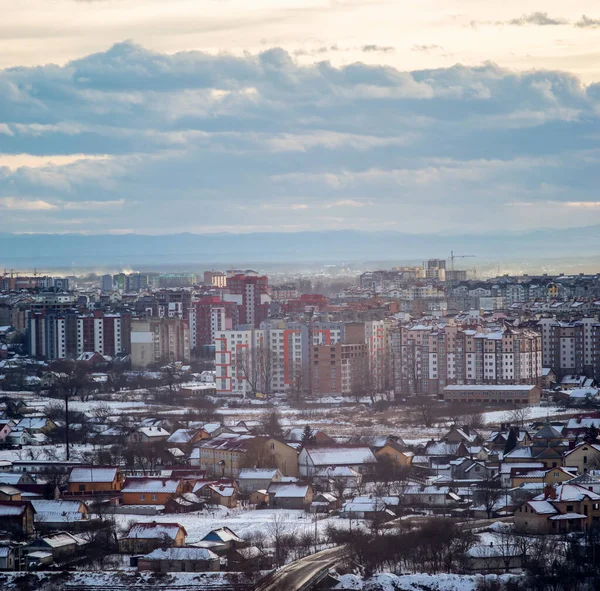 Πανόραμα Της Πόλης Ivano Frankivsk Στην Ομίχλη Μια Χειμωνιάτικη Μέρα — Φωτογραφία Αρχείου