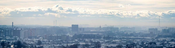 Panorama Staden Ivano Frankivsk Dimman Vinterdag — Stockfoto