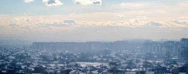 Панорама Міста Івано Франківськ Тумані Зимового Дня — стокове фото