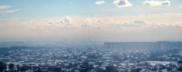 Panorama Cidade Ivano Frankivsk Névoa Dia Inverno — Fotografia de Stock