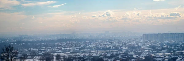 Panorama Cidade Ivano Frankivsk Névoa Dia Inverno — Fotografia de Stock