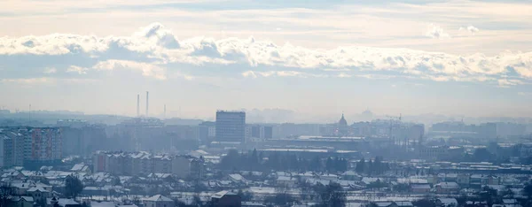 Панорама Города Ивано Франковска Тумане Зимний День — стоковое фото