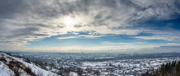 Vano Frankivsk Şehrinin Panoraması Bir Kış Günü Sisli Bir Havada — Stok fotoğraf