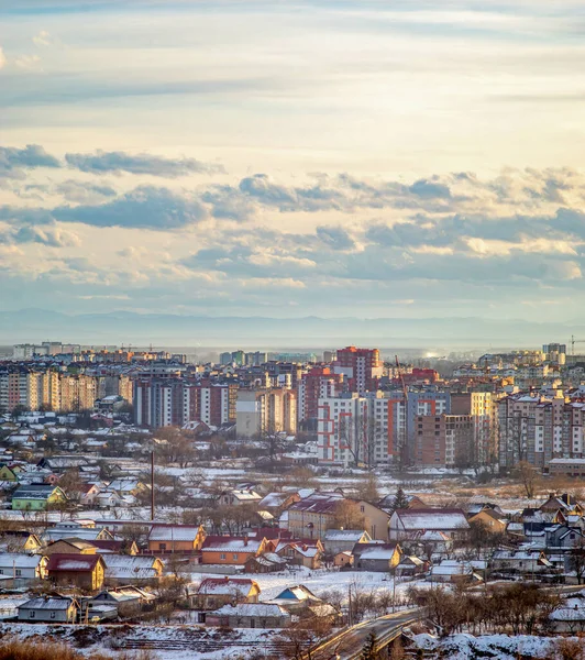 Panorama Cidade Ivano Frankivsk Névoa Dia Inverno — Fotografia de Stock