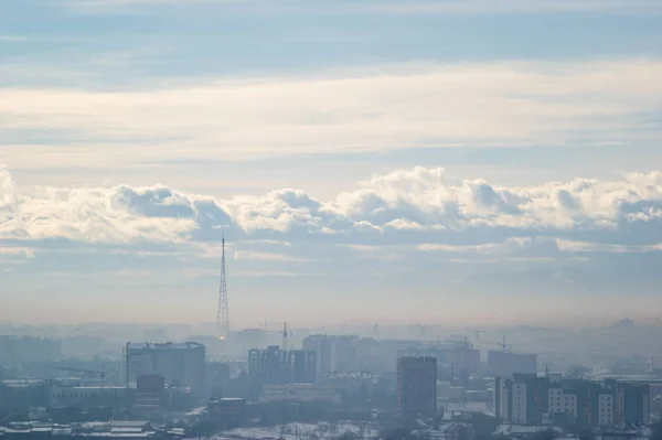 Europese Stad Vanaf Een Hoogte Smog Een Winterdag — Stockfoto