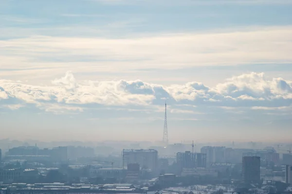 Europeisk Stad Från Höjd Smog Vinterdag — Stockfoto