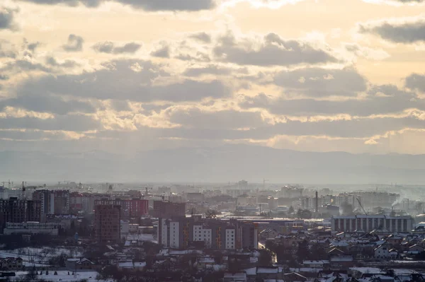 Europeisk Stad Från Höjd Smog Vinterdag — Stockfoto