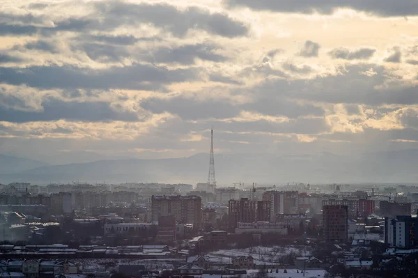 Европейский Город Высоты Смог Зимний День — стоковое фото
