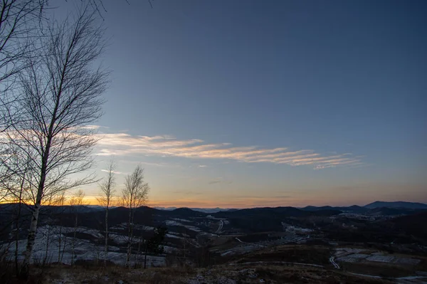 Kvällen Karpaterna Bergen Vintern Ukraina — Stockfoto