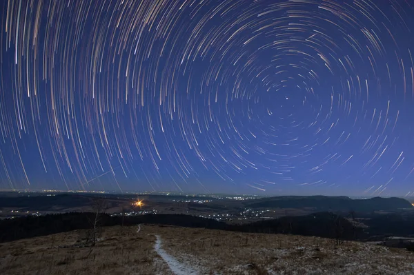 Sentieri Stellari Nel Cielo Una Notte Stellata Ucraina — Foto Stock