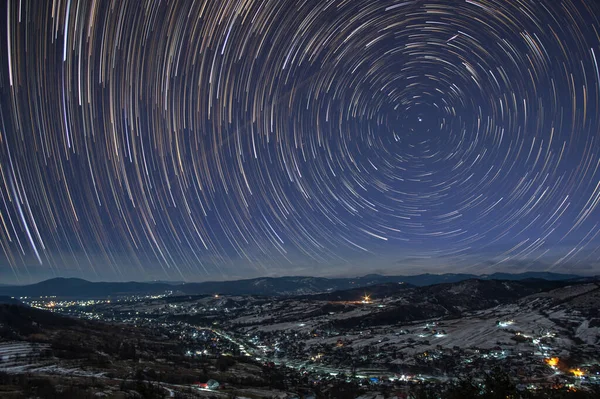 Sentieri Stellari Nel Cielo Una Notte Stellata Ucraina — Foto Stock