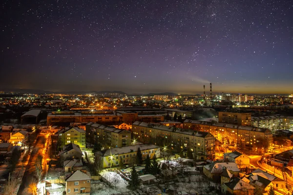 Bellissimo Cielo Stellato Sulla Città Ivano Frankivsk Inverno — Foto Stock