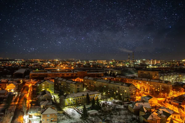 Bellissimo Cielo Stellato Sulla Città Ivano Frankivsk Inverno — Foto Stock