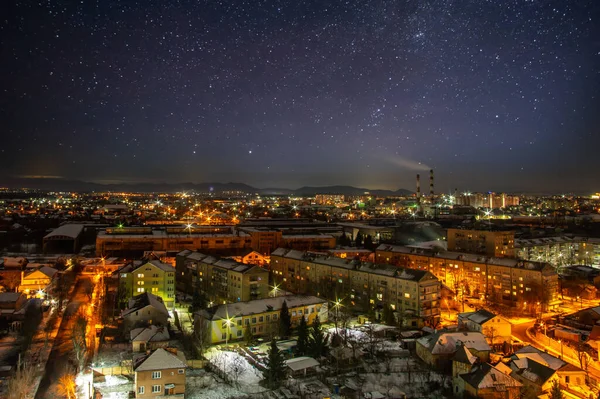 Bellissimo Cielo Stellato Sulla Città Ivano Frankivsk Inverno — Foto Stock