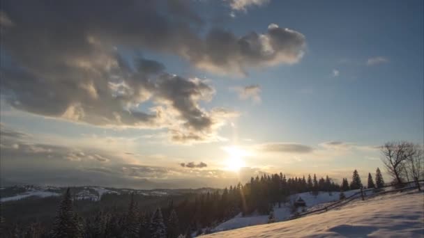 Solnedgång Vintern Karpaterna Ukraina Högkvalitativ Film — Stockvideo