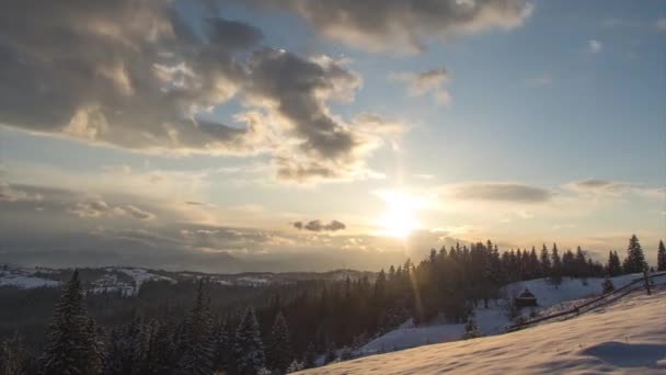 Solnedgång Vintern Karpaterna Ukraina Högkvalitativ Film — Stockvideo