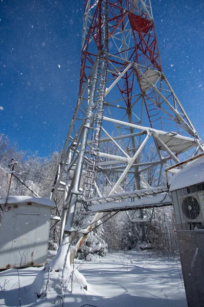 Κατεψυγμένη Τηλεόραση Κυψελοειδής Πύργος Χειμώνα Στα Καρπάθια Βουνά — Φωτογραφία Αρχείου