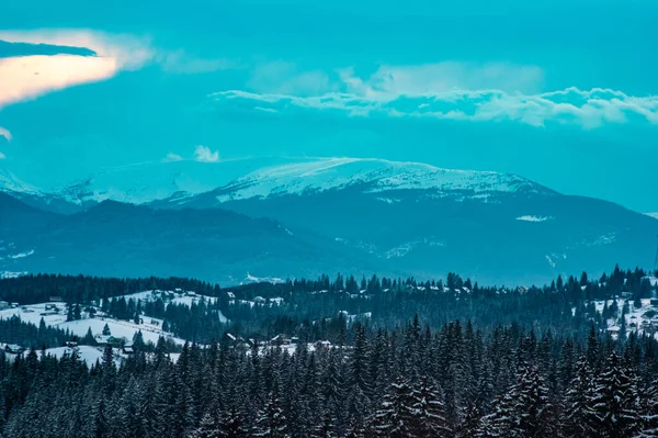 Panorama Över Vintern Karpaterna Vid Solnedgången — Stockfoto