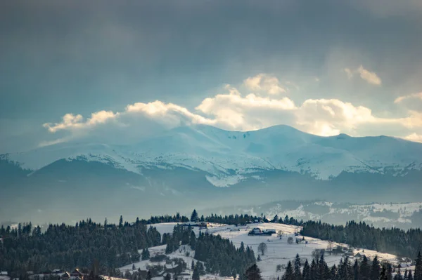 Vinter Bergen Liten Ukrainsk Karpaterna Täckt Med Snö — Stockfoto