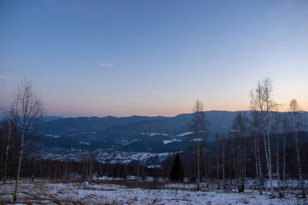 Vacker Utsikt Över Karpaterna Vintern Vid Solnedgången — Stockfoto