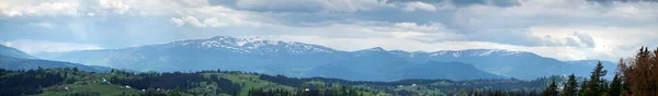 Beautiful Panorama Carpathian Mountains Snow Spring Day — Stock Photo, Image