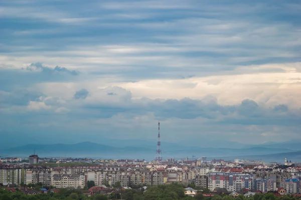 Panorama Uma Cidade Ucrânia Uma Altura Dia Chuvoso — Fotografia de Stock