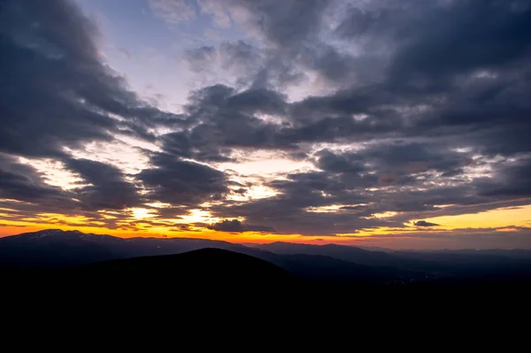 Beautiful Colorful Panorama Sunset Carpathian Mountains Summer Landscape — Stock Photo, Image