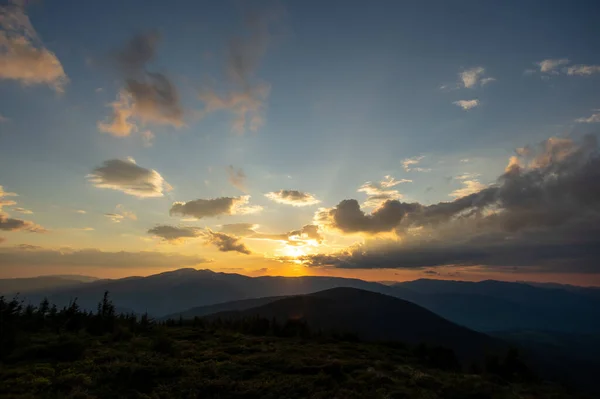 Beautiful Colorful Panorama Sunset Carpathian Mountains Summer Landscape — Stock Photo, Image