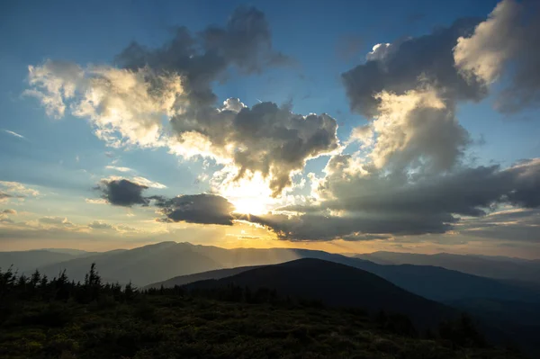 Beautiful Colorful Panorama Sunset Carpathian Mountains Summer Landscape — Stock Photo, Image