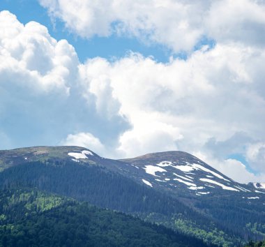 Yazın başında Ukrayna 'daki Karpat dağlarının manzarası, dinlenme ve dağlarda seyahat, güzel manzara.