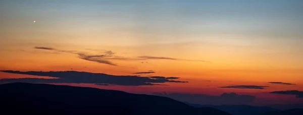 Panorama Carpathian Mountains Sunset Lights Village Haze Rest Travel Mountains — Stock Photo, Image