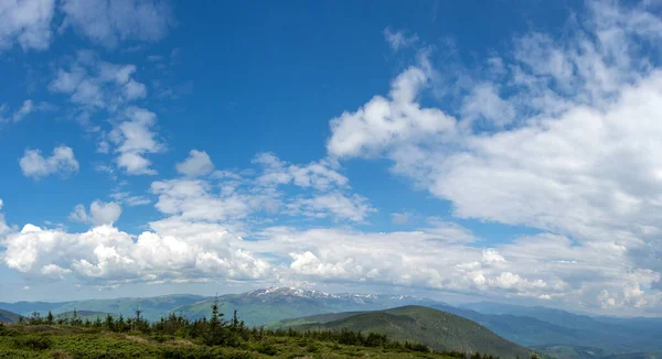 ウクライナの夏の初めにカルパチア山脈のパノラマ 残りの部分と山の中で旅行 美しい風景 — ストック写真