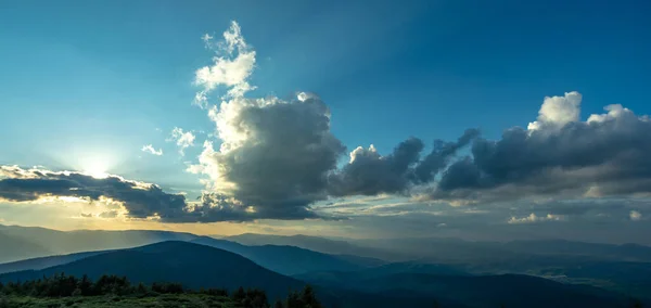 Beautiful Panorama Sunset Carpathian Mountains Summer Ukraine — Stock Photo, Image