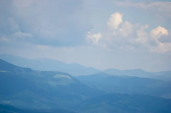 Panorama Blue Mountains Spring Haze Ukrainian Carpathians — Stock Photo, Image