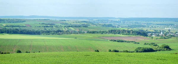 Belo Panorama Campos Agrícolas Colinas Dia Verão — Fotografia de Stock