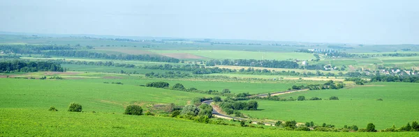 Asphaltierte Straße Durch Ein Feld Vor Dem Hintergrund Eines Dorfes — Stockfoto