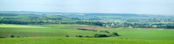 Panorama Prados Campos Pequena Cidade Rohatyn Dia Ensolarado Verão — Fotografia de Stock