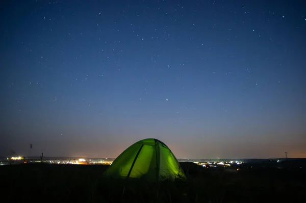 Tent City Fields Dawn Morning Landscape — Stock Photo, Image