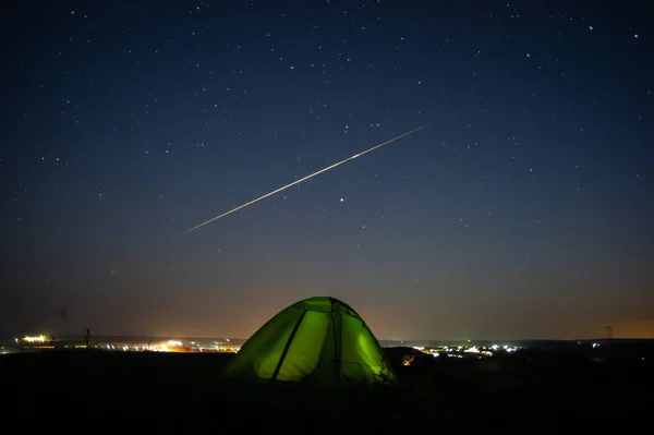 Tent City Background Falling Meteorite — Foto de Stock