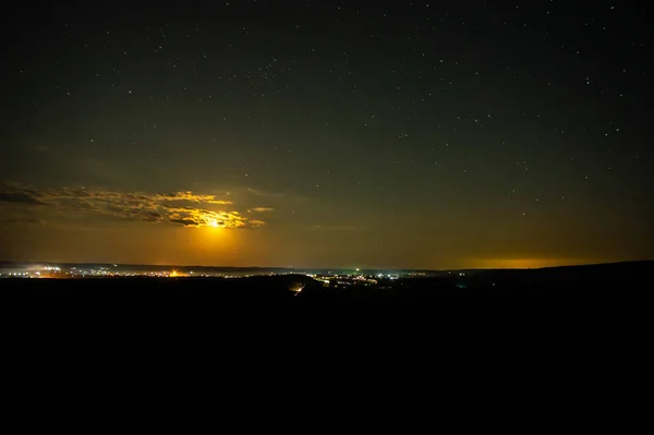 Moonlit Summer Night Village Field Ukraine — 스톡 사진