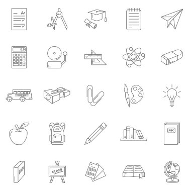 Okulla ilgili bir takım ikonlar. Web sayfaları ve mobil uygulamalar için ideal.